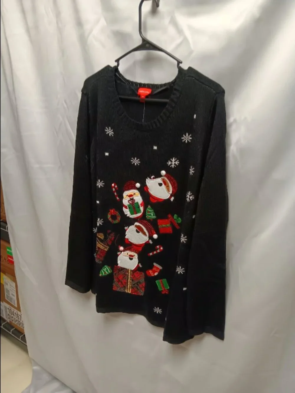 Women's Holiday Lane Black Christmas Santa Crewneck Sweater Size 2X NWT ORG $54